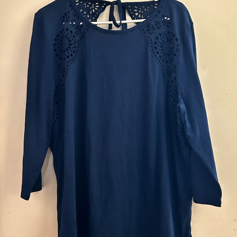 Navy Laser-Cut Detail Women's Top
